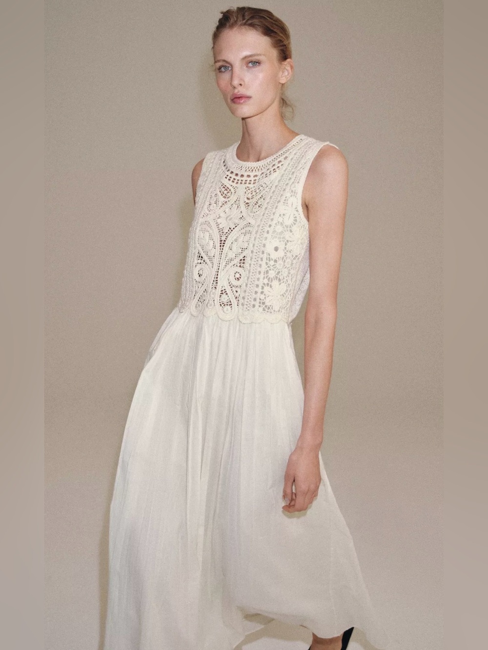 Zara ZW Collection Embroidered Lace Midi Dress Ecru Size M NWT - Picture 16 of 16